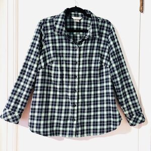 CJ banks X (XL) soft plaid flannel aqua and black button front shirt
